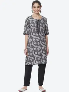 Rangriti Women Abstract Printed Notched Neck Kurta