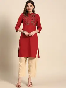 all about you Women Red & White Ethnic Motifs Printed Kurta