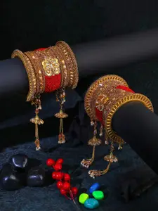 Adwitiya Collection Set Of 2 Gold-Plated Ethnnic Traditional Chuda with Hangings