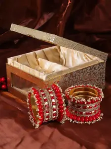 Adwitiya Collection Set Of 16 Gold-Plated Stone-Studded & Pearl Beaded Bangles