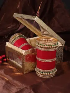 Adwitiya Collection Set Of 2 Gold-Plated Red AD-Studded Bangles