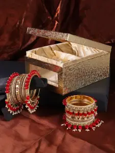 Adwitiya Collection Set Of 17 Gold-Plated Stone Studded & Pearl Bangles