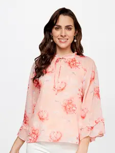 AND Floral Print Keyhole Neck Top