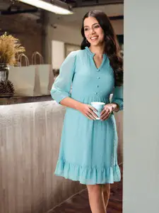 AND Puff Sleeves A-Line Dress