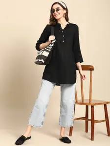 Sangria Women Solid Mandarin Collar Short Kurti