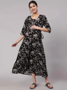 Nayo Cotton Floral Maternity A-Line Midi Dress