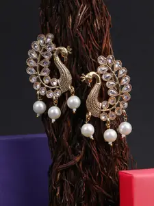 Adwitiya Collection Gold-Plated Peacock Shaped Drop Earrings