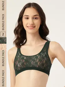 DressBerry Pack Of 2 Lace Floral All Day Comfort Bralette Bra