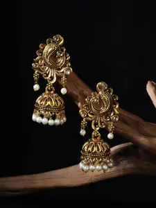 Fida Women Gold Plated Peacock Shaped Jhumkas Earrings