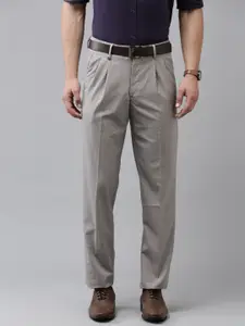 Van Heusen Men Mid-Rise Textured Custom Pleated Trousers