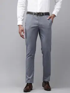Van Heusen Men Self Design Textured Slim Fit Formal Trousers
