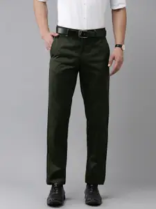 Van Heusen Men Solid Custom Regular Fit Mid-Rise Plain Woven Flat-Front Formal Trousers
