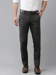 Van Heusen Men Checked Slim Fit Mid-Rise Plain Woven Flat-Front Formal Trousers