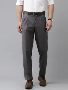 Van Heusen Men Custom Regular Fit Mid-Rise Plain Woven Pleated Formal Trousers