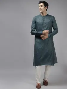 See Designs Men Woven Design Mandarin Collar Kurta