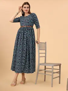 KETAKI FASHION Navy Blue Floral Crepe Midi Dress