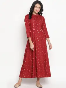 Be Indi Rayon Printed and Sequined Mandarin Collar Flared Maxi Dress