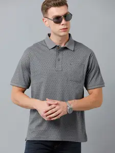 Classic Polo Men Printed Polo Collar Drop-Shoulder Sleeves Cotton T-shirt