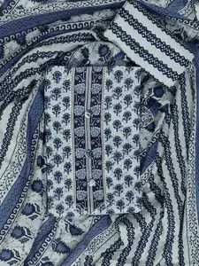 SALWAR STUDIO Blue & White Printed Pure Cotton Unstitched Dress Material