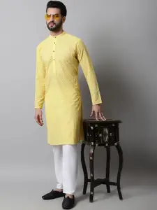 Jompers Men Yellow Embroidered Pure Cotton Kurta with Pyjamas