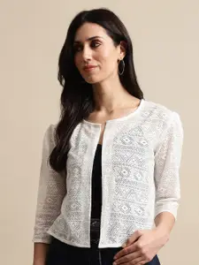 UnaOne Women Cotton Self Design Shrug