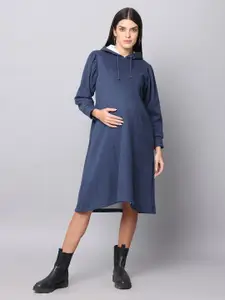 The Mom Store Maternity A-Line Fleece Hooded Dress