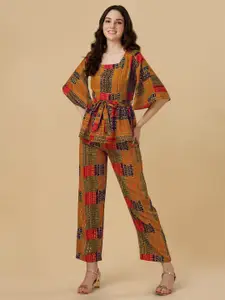 GUFRINA Women Yellow Printed Top with Trouser Co-Ords Set
