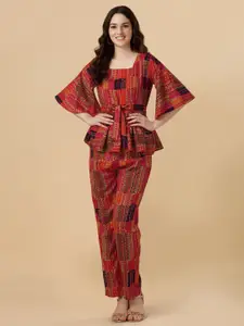 GUFRINA Women Red Printed Top with Trouser Co-Ords Set
