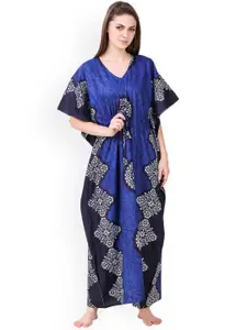 Masha Blue Printed Kaftan Maxi Nightdress NT-A-173-919
