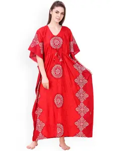 Masha Red Printed Kaftan Maxi Nightdress NT-A-173-920