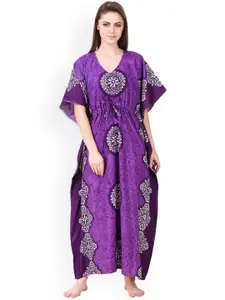 Masha Purple Printed Kaftan Maxi Nightdress NT-A-173-921
