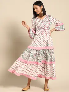 RANGMAYEE Ethnic Motifs Layered A-Line Maxi Ethnic Dress