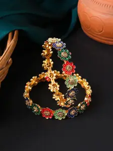 VIRAASI Set Of 2 Gold-Plated Artificial Stone Studded Enamelled Bangles
