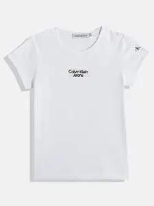 Calvin Klein Girls Brand Logo Printed Pure Cotton Slim Fit T-shirt