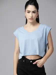 The Roadster Lifestyle Co. Extended Sleeves Pure Cotton Boxy Crop T-shirt
