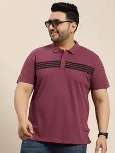 Sztori Plus Size Striped Polo Collar T-shirt