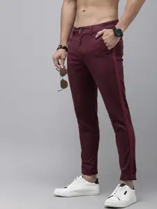 The Roadster Lifestyle Co. Men Solid Slim Fit Casual Trousers With Tape Detail