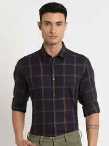 Indian Terrain Men Chiseled Slim Fit Windowpane Checks Pure Cotton Formal Shirt