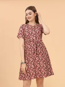 KETAKI FASHION Printed V-Neck Crepe A-Line Dress