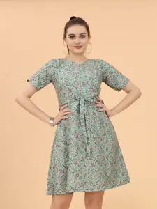 KETAKI FASHION Floral Printed Belted A-Line Dress