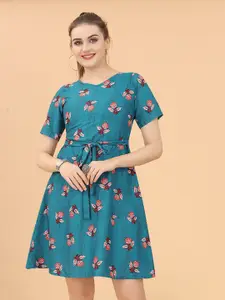 KETAKI FASHION Floral Printed Belted A-Line Dress