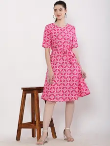 KETAKI FASHION Geometric Printed Belted A-Line Dress