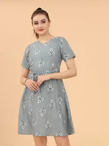 KETAKI FASHION Floral Printed Belted A-Line Dress