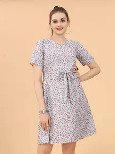 KETAKI FASHION Floral Printed Belted A-Line Dress