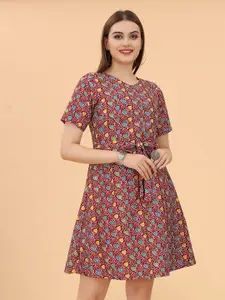 KETAKI FASHION Floral Printed Round Neck Fit & Flare Dress