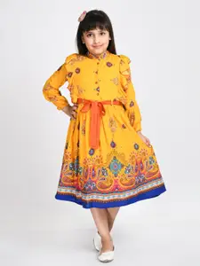 Bella Moda Yellow Ethnic Motifs Midi Dress