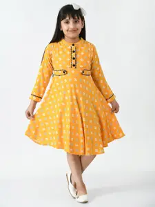 Bella Moda Mustard Yellow Ethnic Motifs Midi Dress