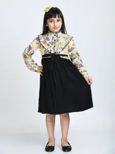 Bella Moda Floral Mandarin Collar Fit & Flare Cotton Dress