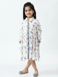 Bella Moda Floral Printed Shirt Collar Fit & Flare Cotton Dress