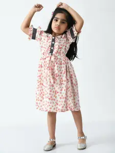 Bella Moda Floral Printed Peter Pan Collar Pure Cotton Fit & Flare Dress